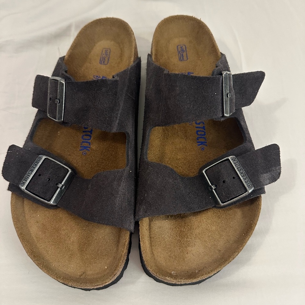 Gray Suede Double Strap Sandals